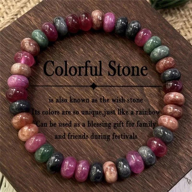 Handmade Rainbow Tourmaline beaded bracelet featuring genuine colorful gemstone beads for balancing and uplifting energy.