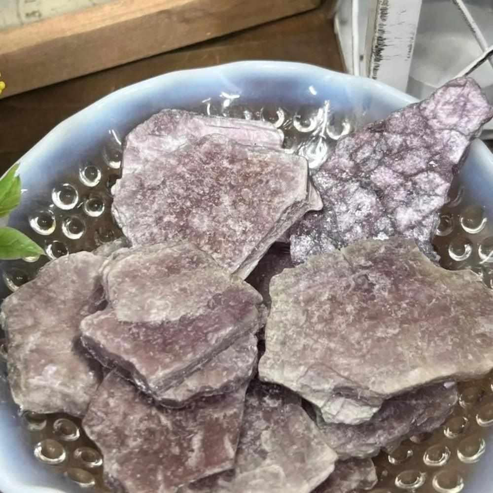 Raw Lepidolite slice with glittering purple and pink mica, perfect for calming energy and chakra balancing.