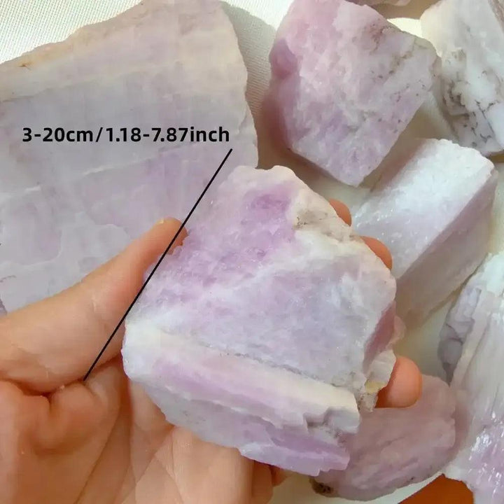 Raw pink kunzite rough stone with glassy lilac luster, perfect for heart chakra healing and emotional calm.