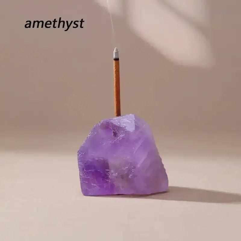 Raw Amethyst stone incense holder with a rough, purple crystalline texture for a calming, intentional ritual space.