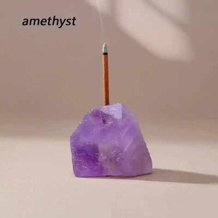 Raw Amethyst stone incense holder with a rough, purple crystalline texture for a calming, intentional ritual space.
