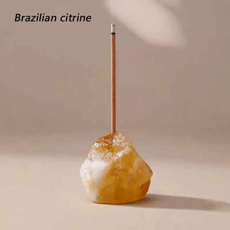 Raw Stone Incense Holder in golden Brazilian citrine with a rough, mineral texture and a 3mm opening for incense sticks.