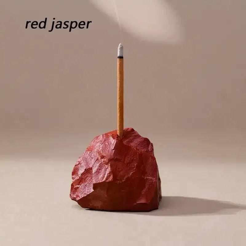 Raw Stone Incense Holder in grounding red jasper with a rough, irregular texture and a 3mm stick opening.
