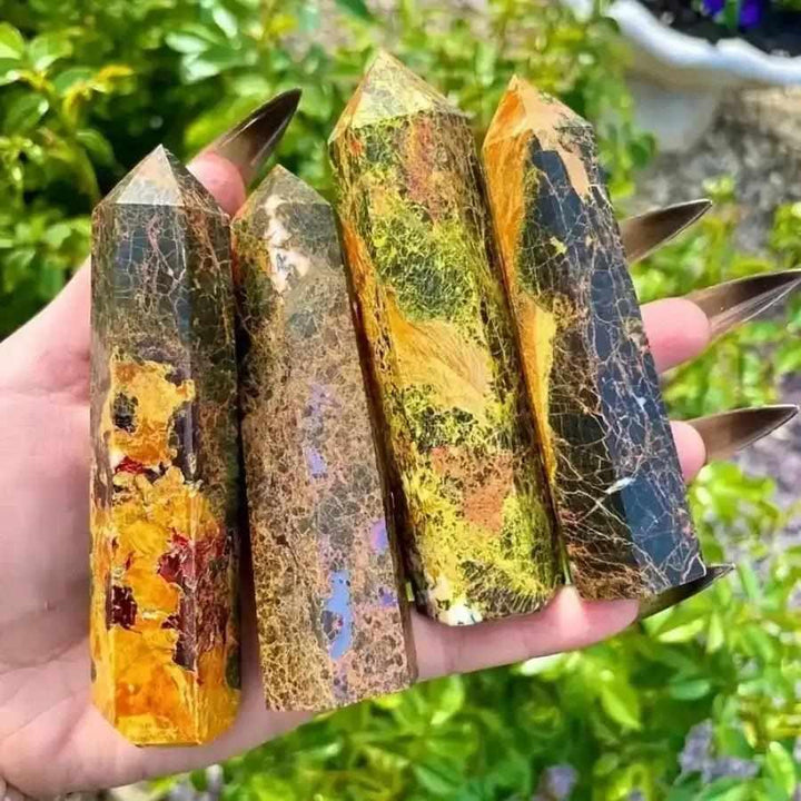 Polished Realgar Crystal Tower points in vibrant orange-red, perfect for Sacral and Solar Plexus Chakra energy work.