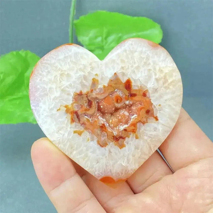 Natural Red Agate Heart Geode with sparkling druzy crystals, offering grounding and emotional balance.