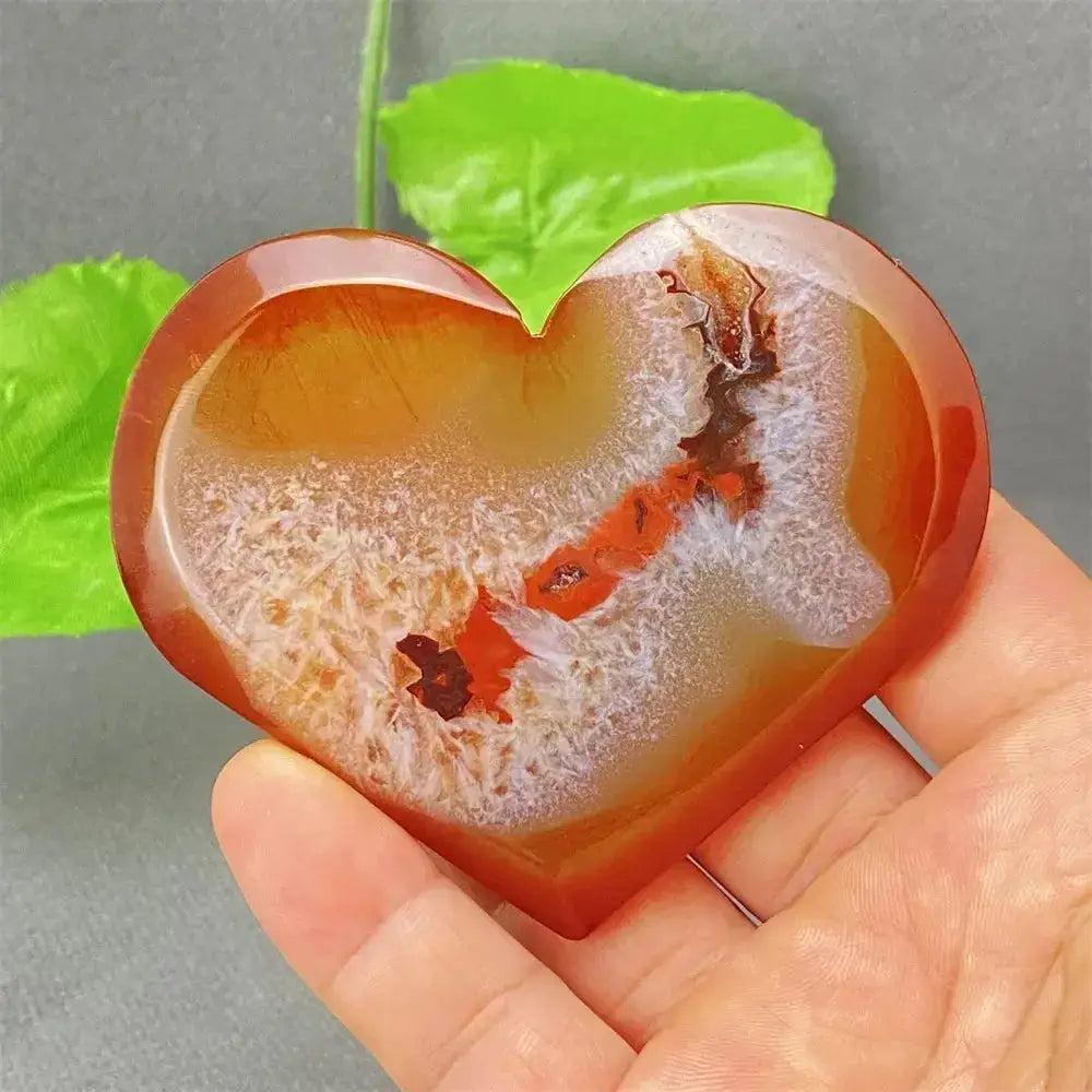 Natural Red Agate Heart Geode with sparkling druzy crystals, offering grounding and emotional balance.