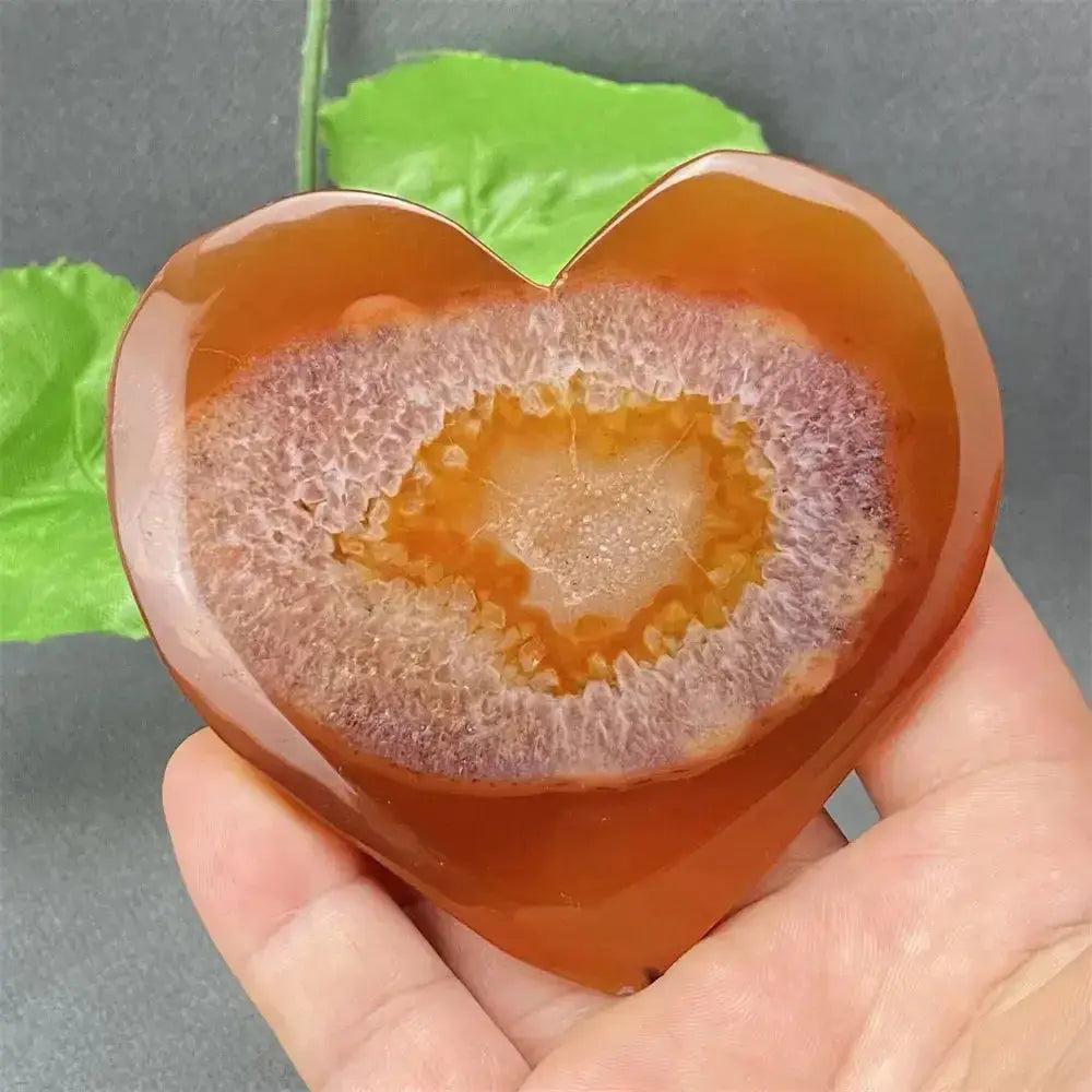 Natural Red Agate Heart Geode with sparkling druzy crystals, offering grounding and emotional balance.
