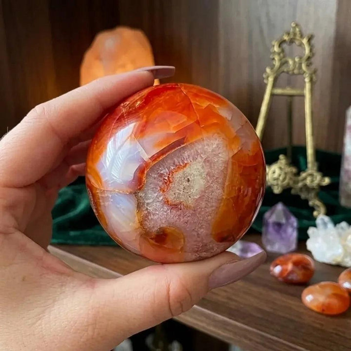 Red Agate Crystal Polished Sphere with Carnelian Banding