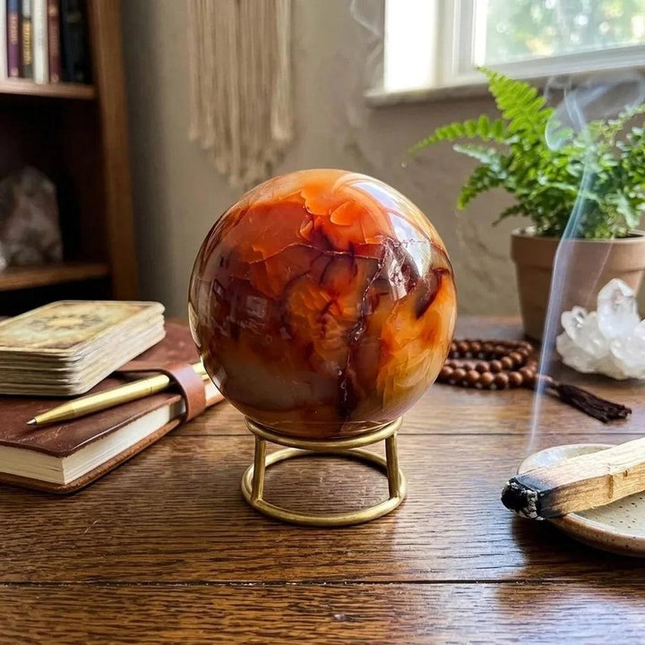 Red Agate Crystal Polished Sphere with Carnelian Banding