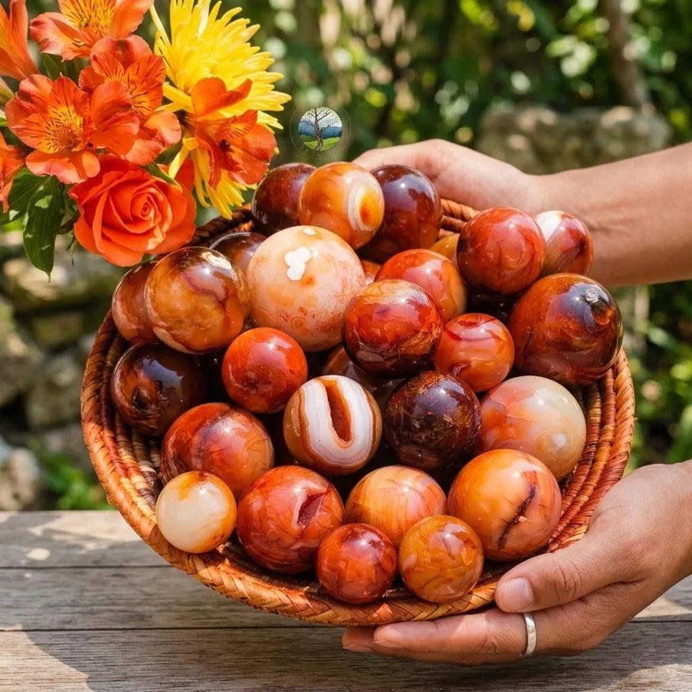 Red Agate Crystal Polished Sphere with Carnelian Banding