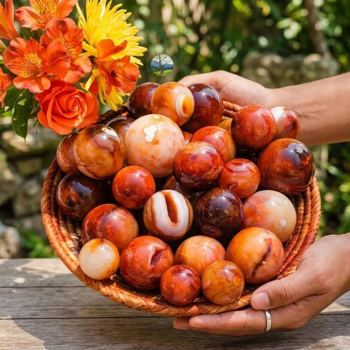 Red Agate Crystal Polished Sphere with Carnelian Banding