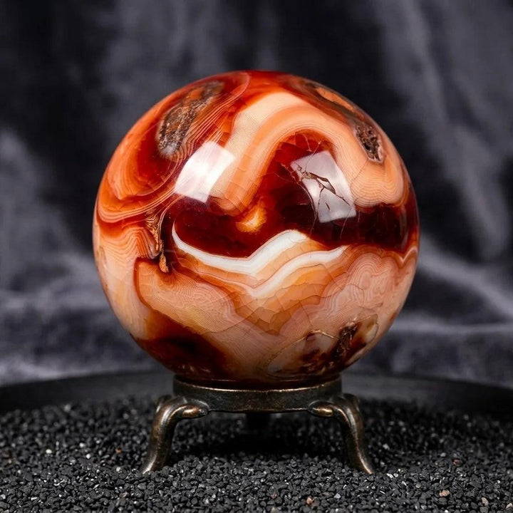 Red Agate Crystal Polished Sphere with Carnelian Banding