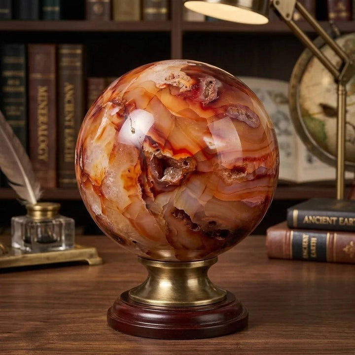 Red Agate Crystal Polished Sphere with Carnelian Banding