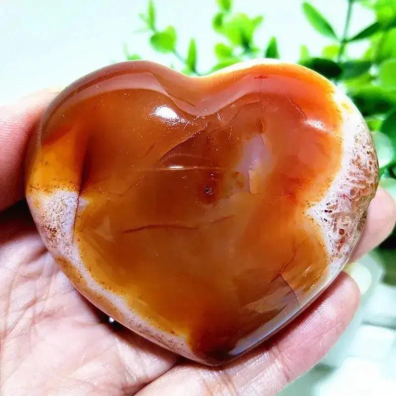 Polished Red Agate Heart, a Root Chakra grounding vitality stone, showcasing rich red tones and natural banding.