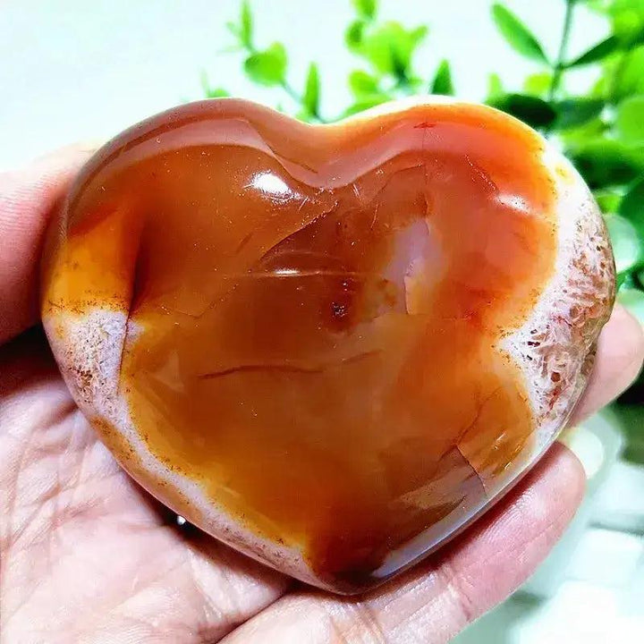 Polished Red Agate Heart, a Root Chakra grounding vitality stone, showcasing rich red tones and natural banding.