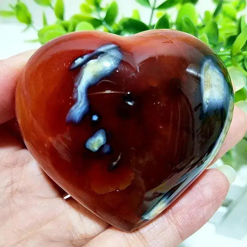 Polished Red Agate Heart, Root Chakra, Grounding Vitality Stone, with rich red tones and natural banding.