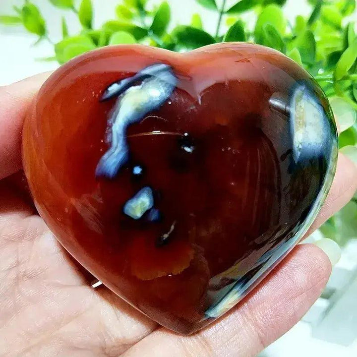 Polished Red Agate Heart, Root Chakra, Grounding Vitality Stone, with rich red tones and natural banding.