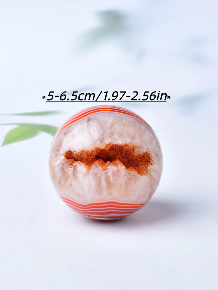 Red Banded Agate Crystal Polished Sphere, 5-6.5cm, with deep crimson, rust, and warm terracotta layers, grounding and protection.