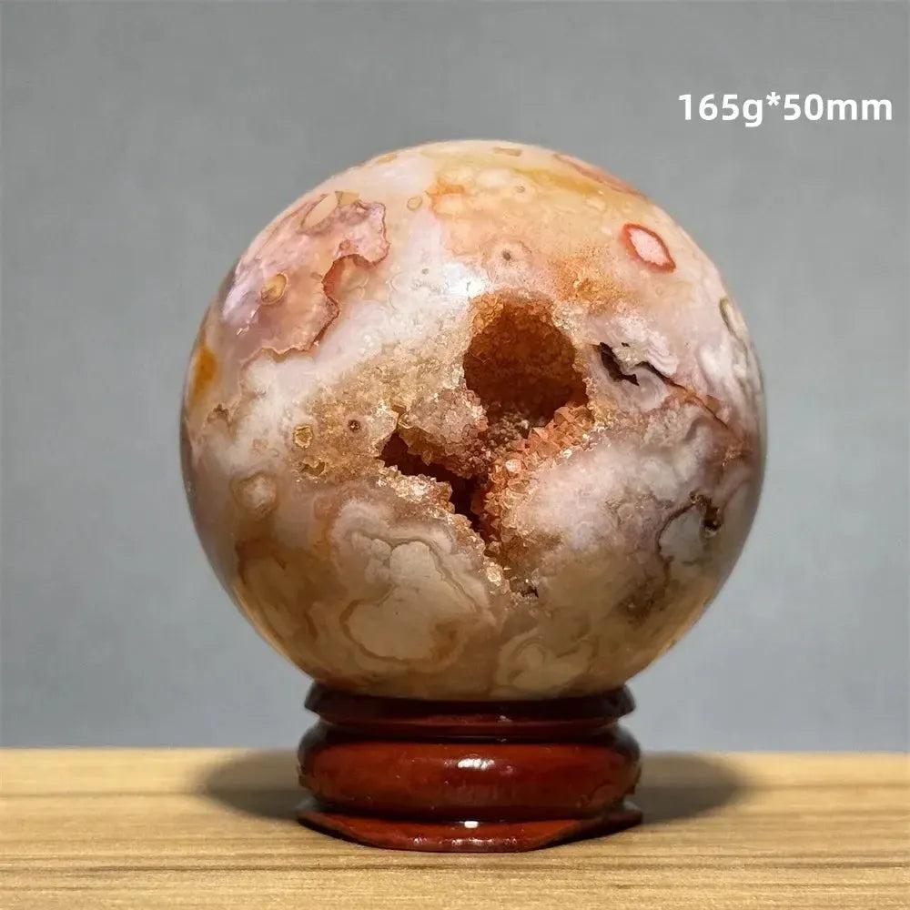 Red Cherry Blossom Agate Sphere with Base | 46mm-62mm