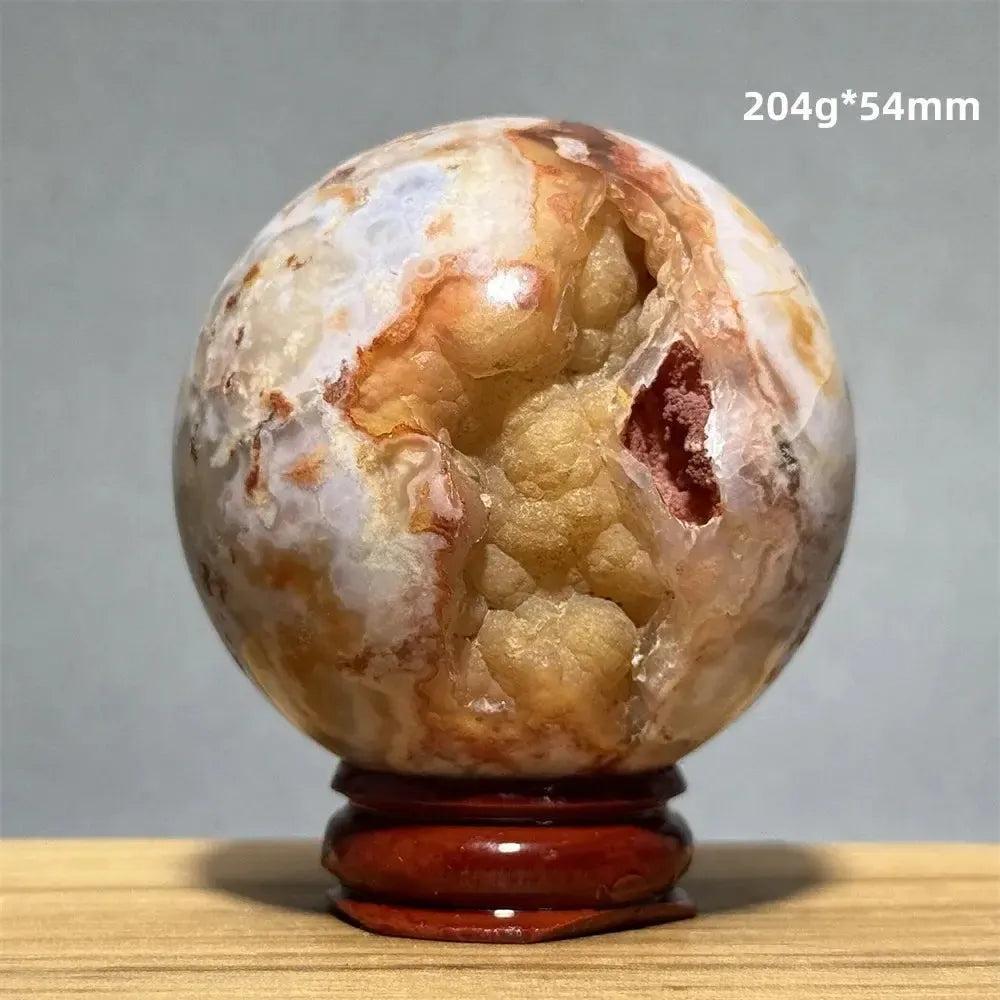 Red Cherry Blossom Agate Sphere with Base | 46mm-62mm