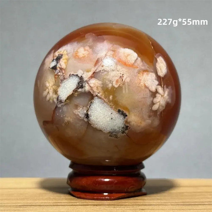 Red Cherry Blossom Agate Sphere with Base | 46mm-62mm