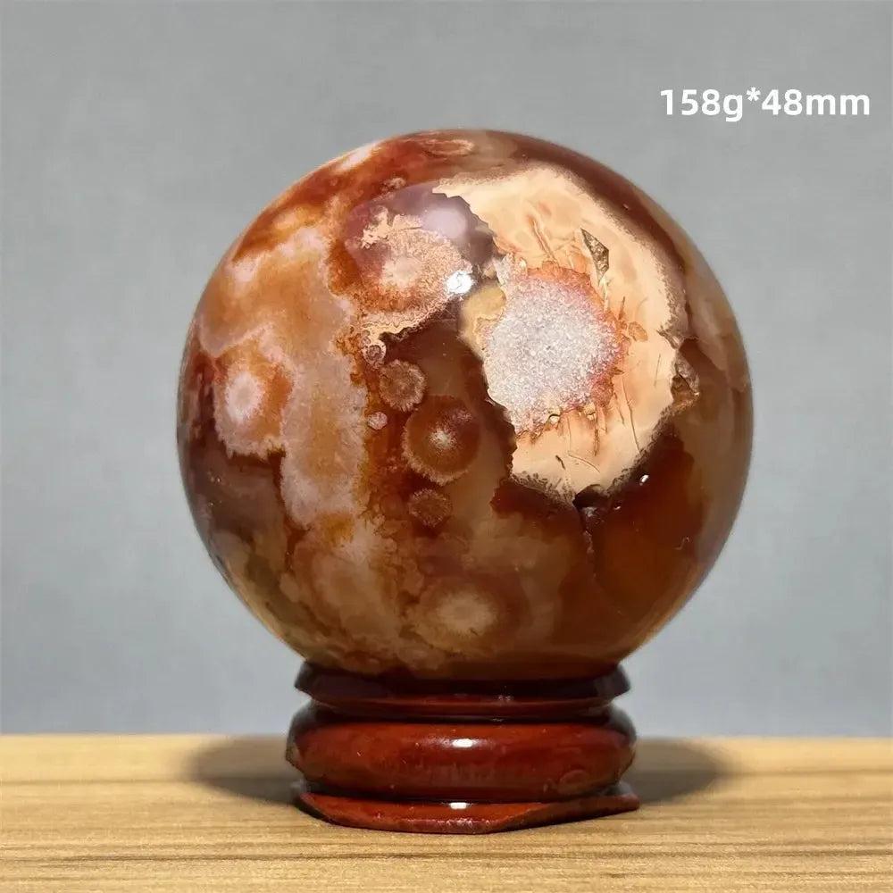 Red Cherry Blossom Agate Sphere with Base | 46mm-62mm