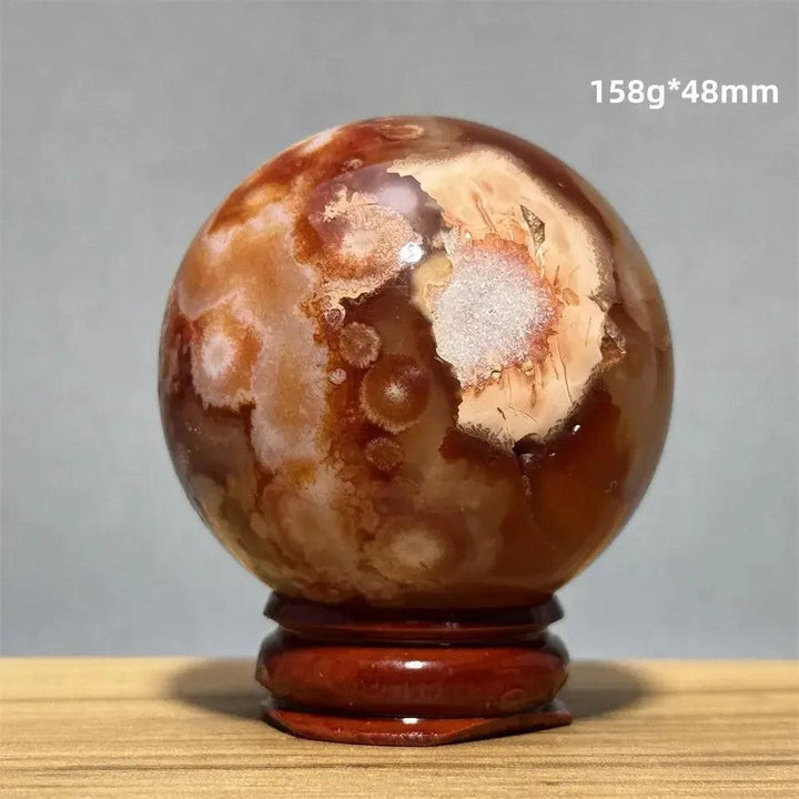 Red Cherry Blossom Agate Sphere with Base | 46mm-62mm