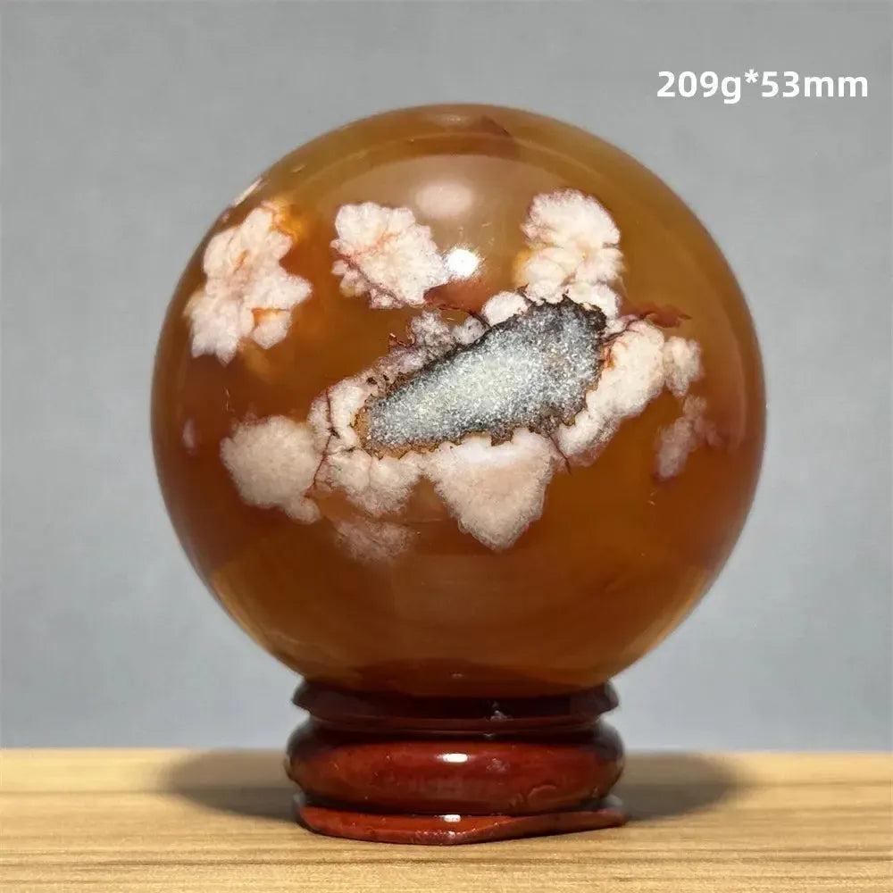 Red Cherry Blossom Agate Sphere with Base | 46mm-62mm