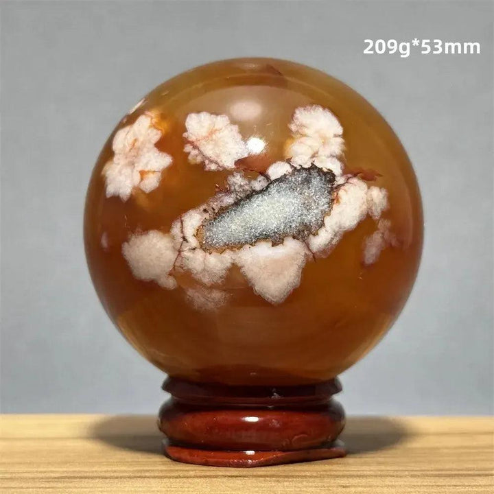 Red Cherry Blossom Agate Sphere with Base | 46mm-62mm