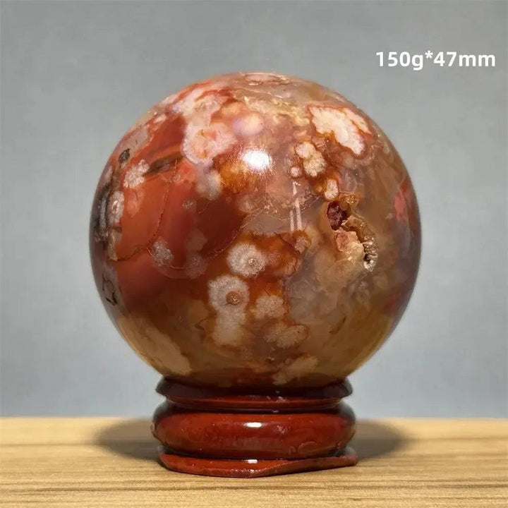 Red Cherry Blossom Agate Sphere with Base | 46mm-62mm