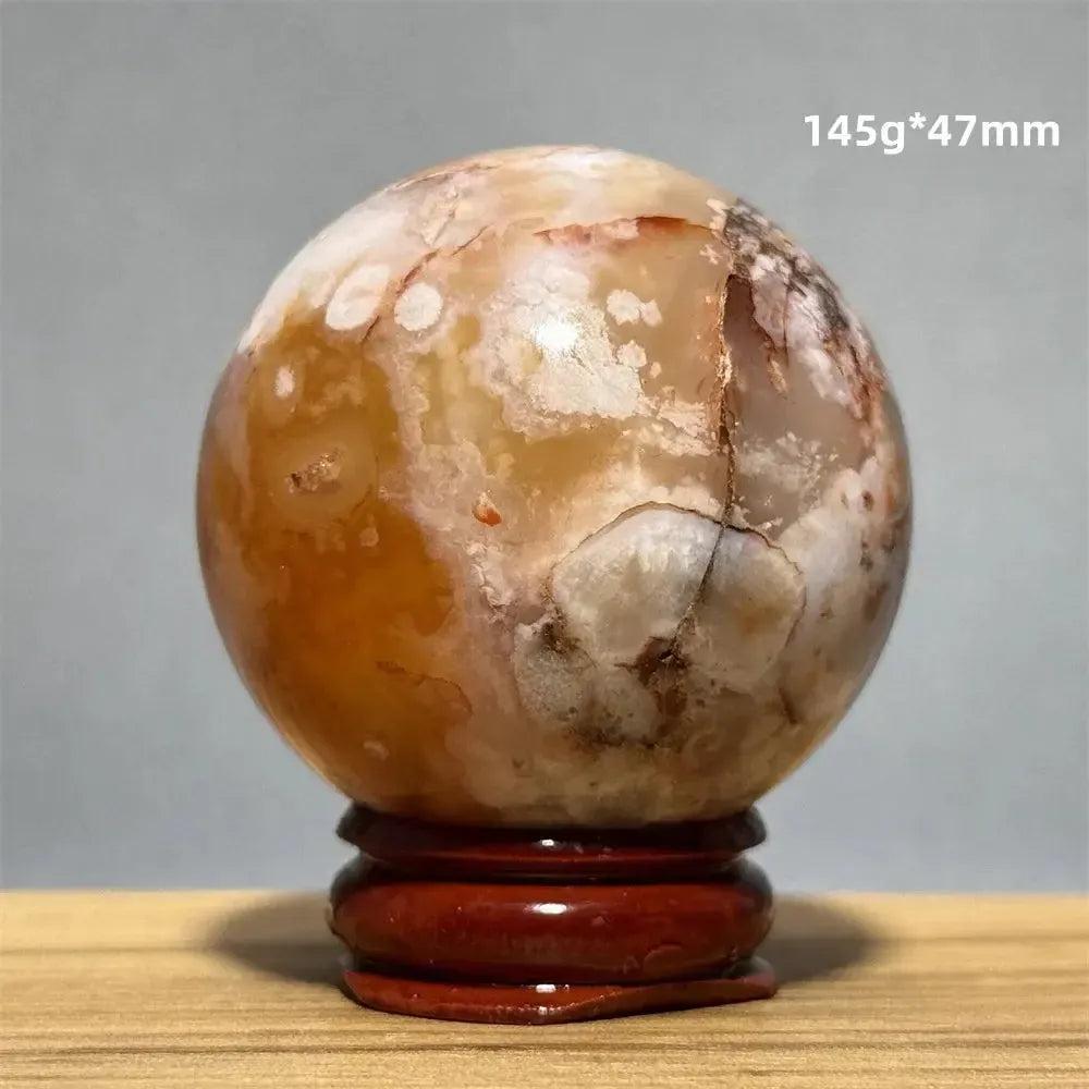 Red Cherry Blossom Agate Sphere with Base | 46mm-62mm