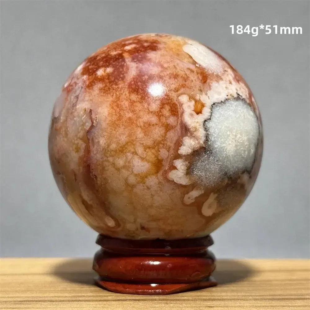Red Cherry Blossom Agate Sphere with Base | 46mm-62mm