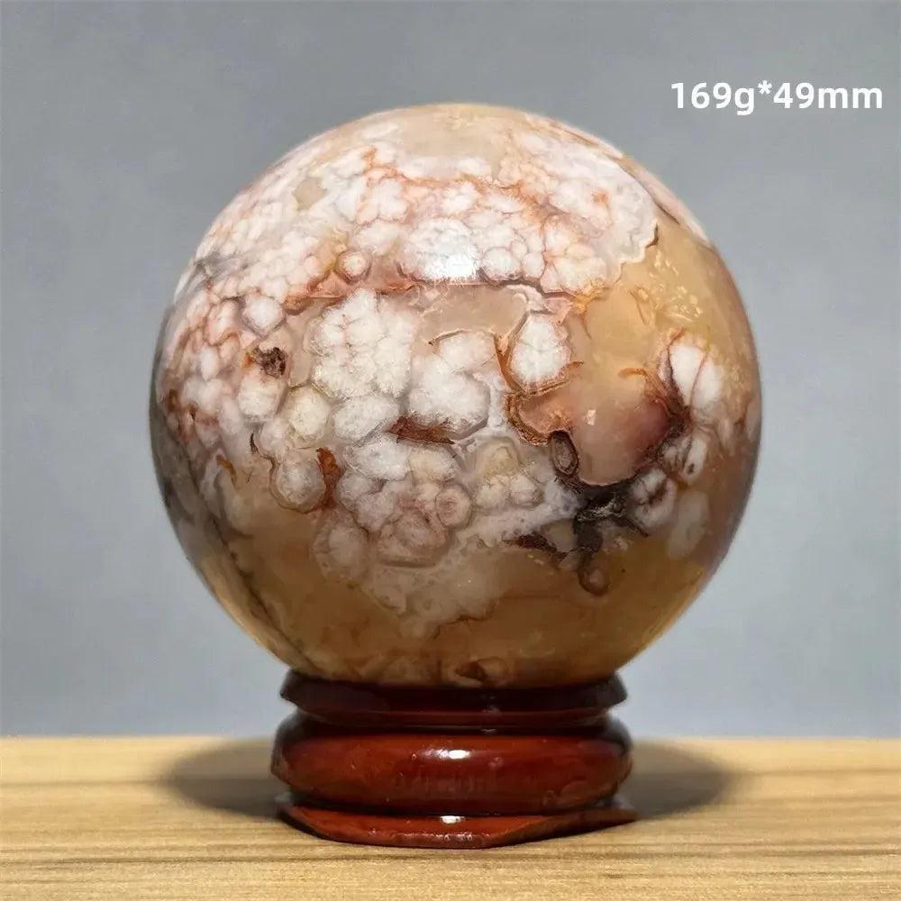 Red Cherry Blossom Agate Sphere with Base | 46mm-62mm