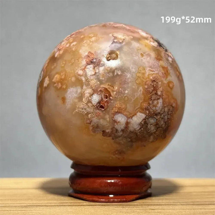 Red Cherry Blossom Agate Sphere with Base | 46mm-62mm