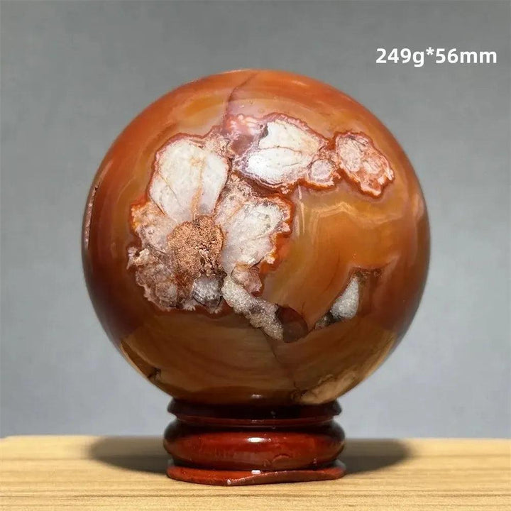 Red Cherry Blossom Agate Sphere with Base | 46mm-62mm