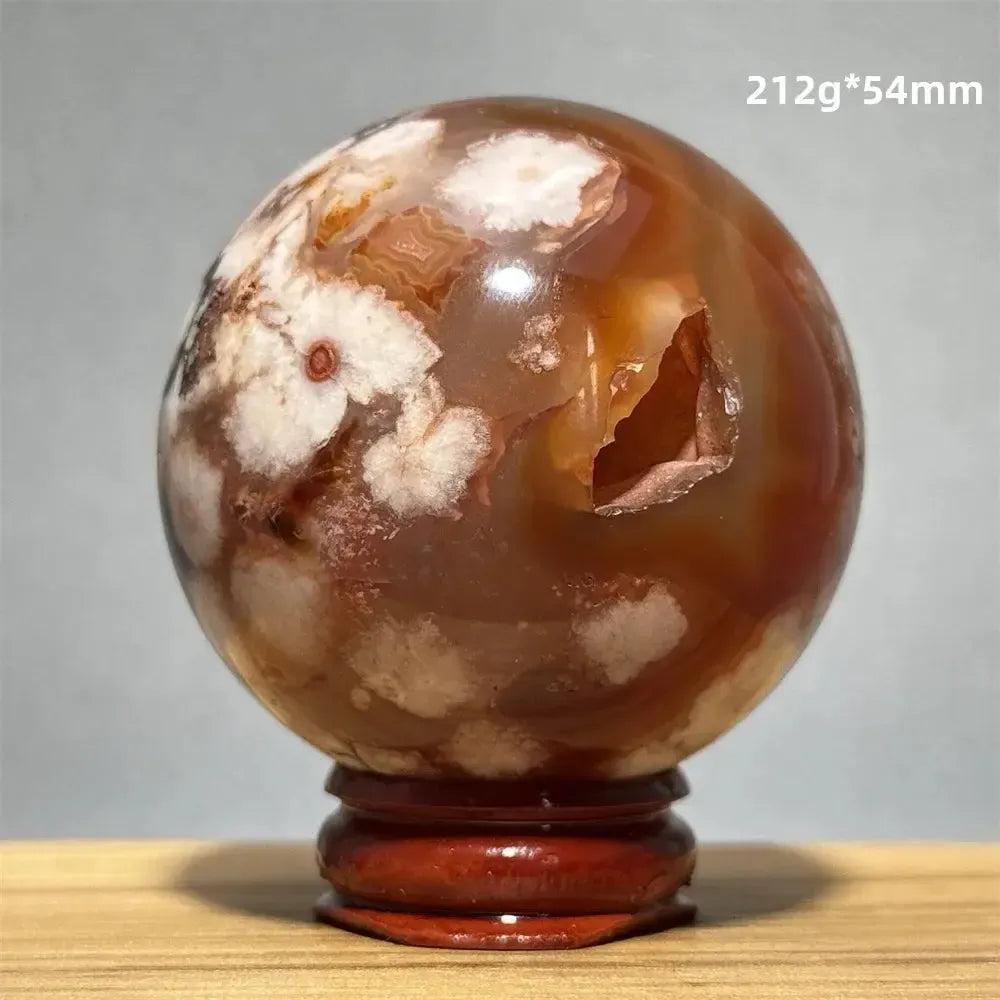 Red Cherry Blossom Agate Sphere with Base | 46mm-62mm