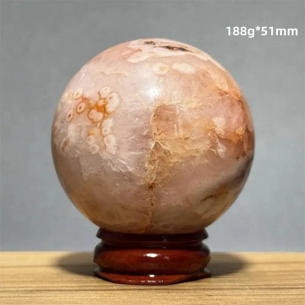 Red Cherry Blossom Agate Sphere with Base | 46mm-62mm
