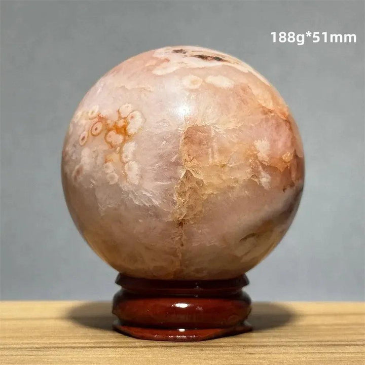 Red Cherry Blossom Agate Sphere with Base | 46mm-62mm