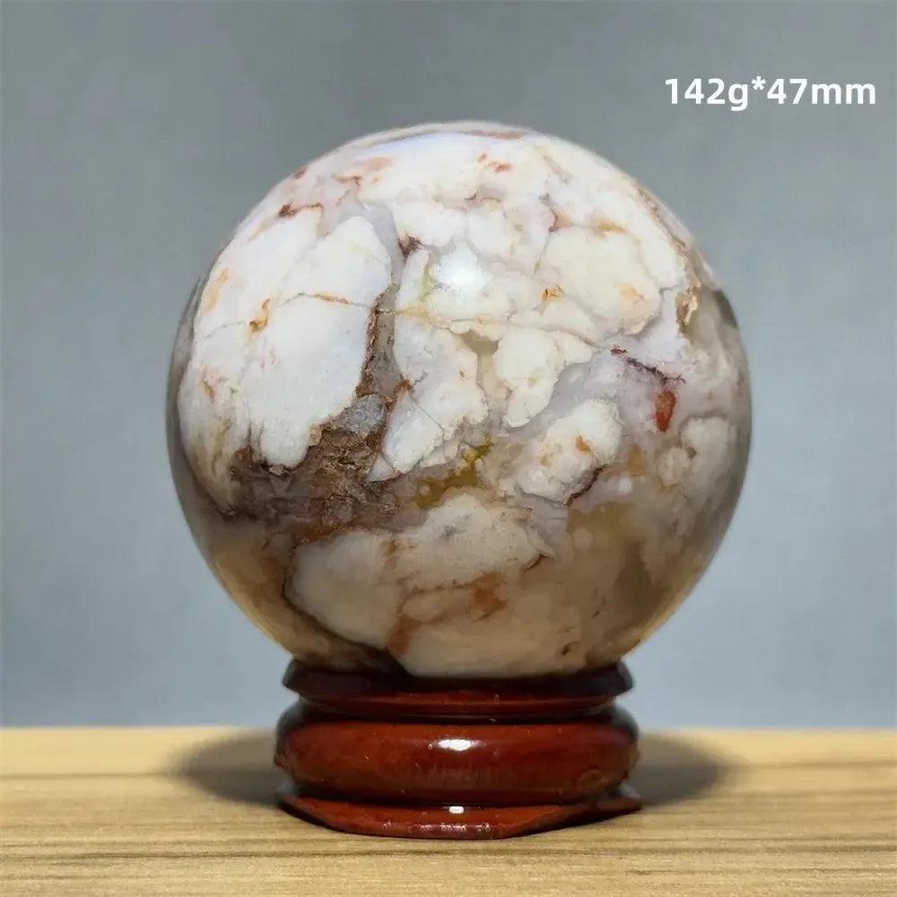 Red Cherry Blossom Agate Sphere with Base | 46mm-62mm
