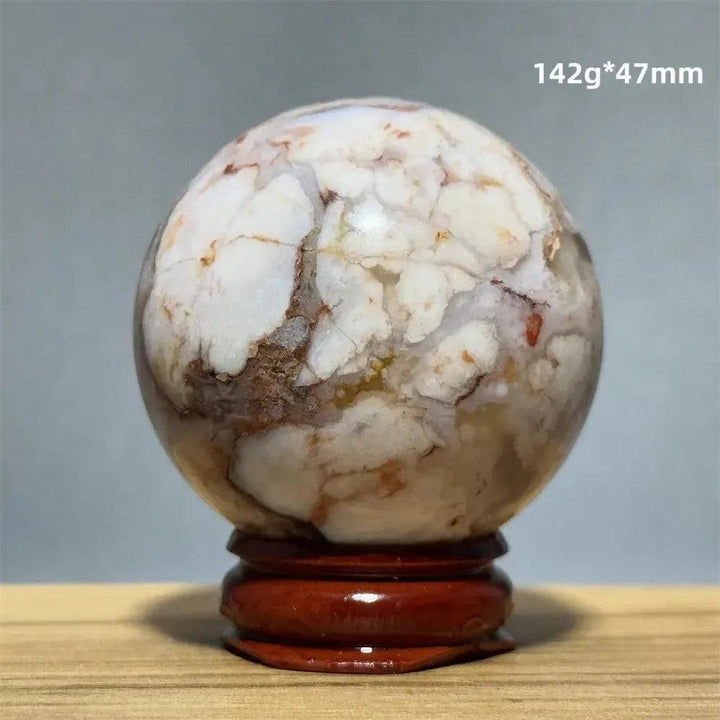Red Cherry Blossom Agate Sphere with Base | 46mm-62mm