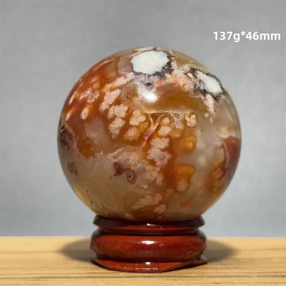 Red Cherry Blossom Agate Sphere with Base | 46mm-62mm