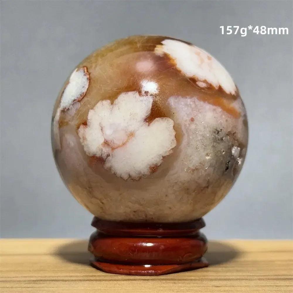 Red Cherry Blossom Agate Sphere with Base | 46mm-62mm