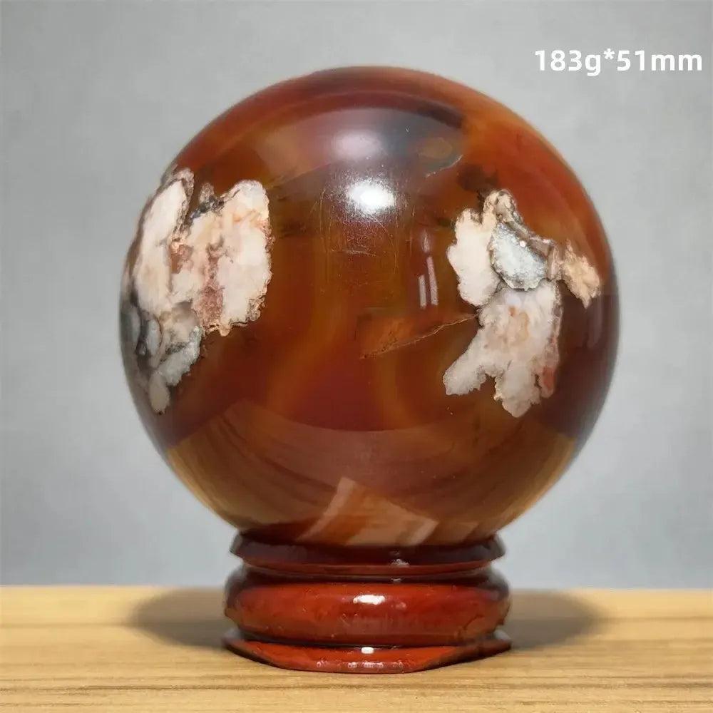 Red Cherry Blossom Agate Sphere with Base | 46mm-62mm
