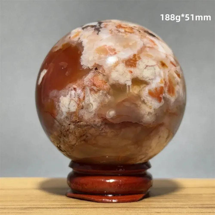 Red Cherry Blossom Agate Sphere with Base | 46mm-62mm