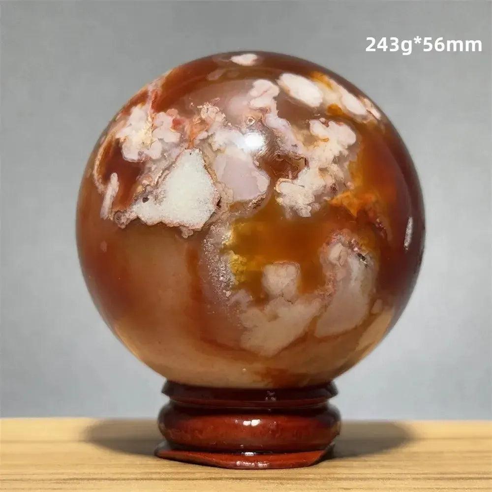Red Cherry Blossom Agate Sphere with Base | 46mm-62mm