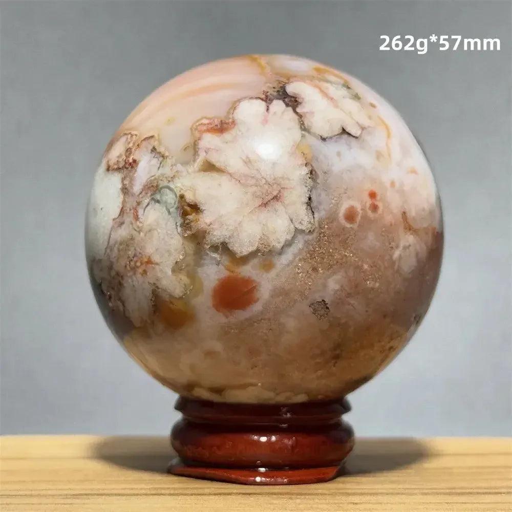 Red Cherry Blossom Agate Sphere with Base | 46mm-62mm