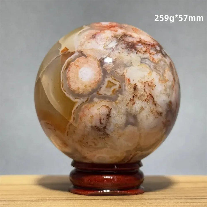 Red Cherry Blossom Agate Sphere with Base | 46mm-62mm