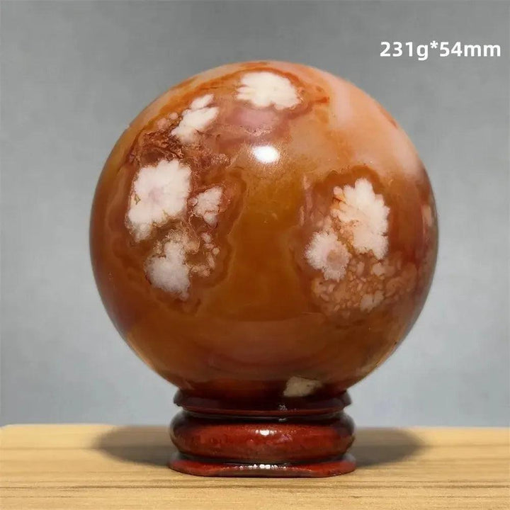 Red Cherry Blossom Agate Sphere with Base | 46mm-62mm