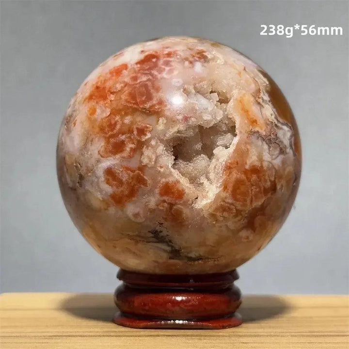 Red Cherry Blossom Agate Sphere with Base | 46mm-62mm