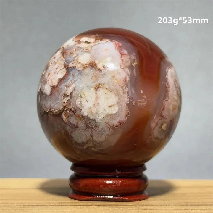 Red Cherry Blossom Agate Sphere with Base | 46mm-62mm